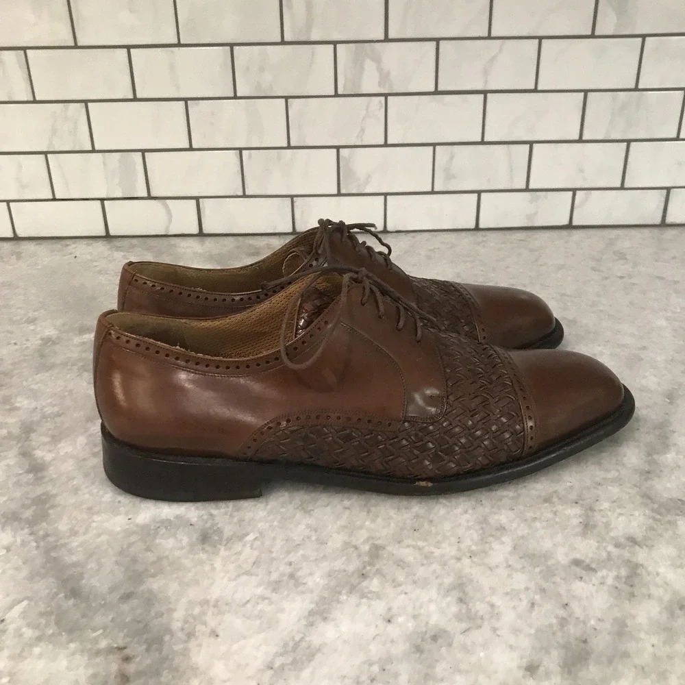 Mezlan Dress Shoes Mens Size 11.5 Brown Del Mar Basketweave Cap Toe Oxford